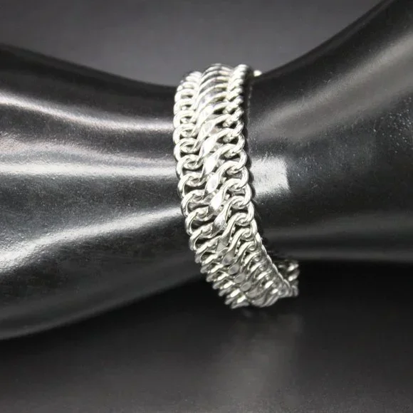 Vintage Signed CORO PEGASUS Thick Link Bracelet Silver Tone 7.5" Long 1950s - Picture 7 of 15